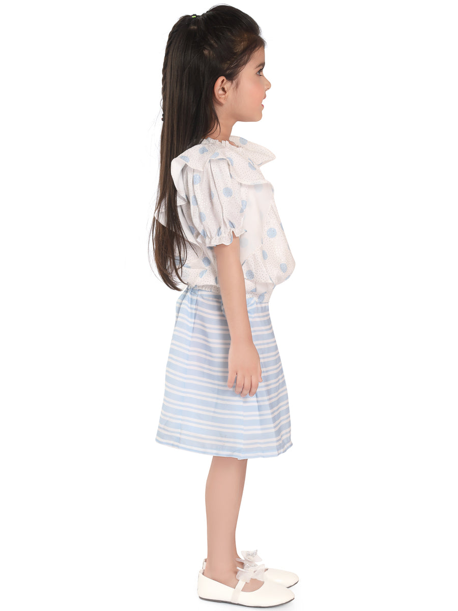 Top polka dots floral frock shorts with purse set girls