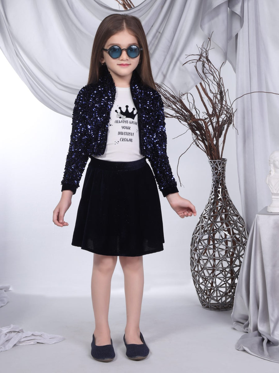 Girls Sequins Skirt Top Jacket Legging 15344