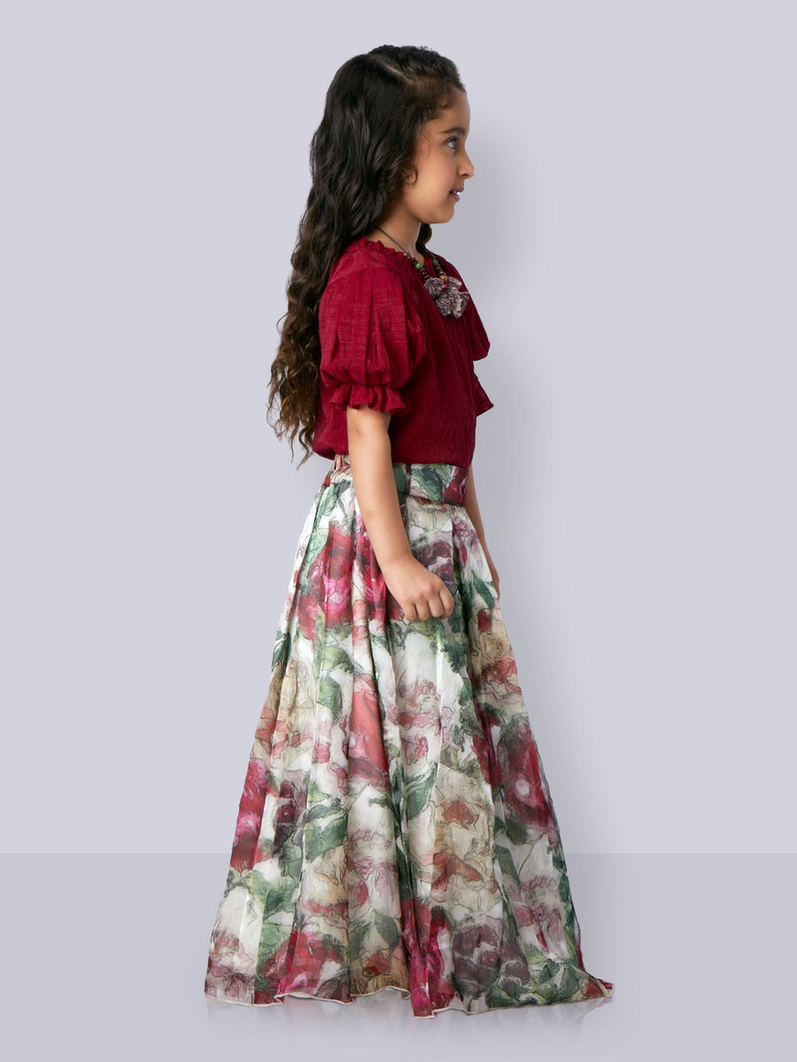 Girls Floral Print Skirt Top with Neckpiece 15511 | Peppermint