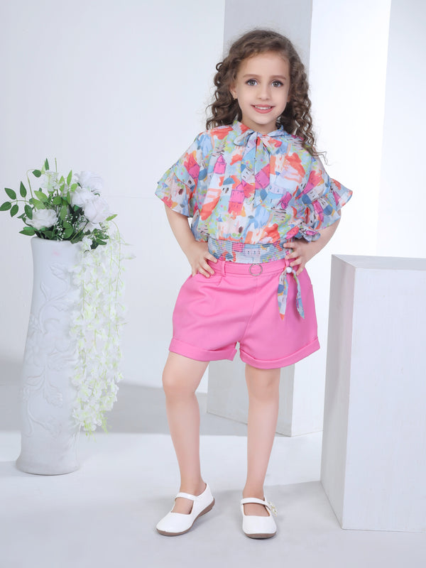 Girls Abstract Print Top with Shorts 16819