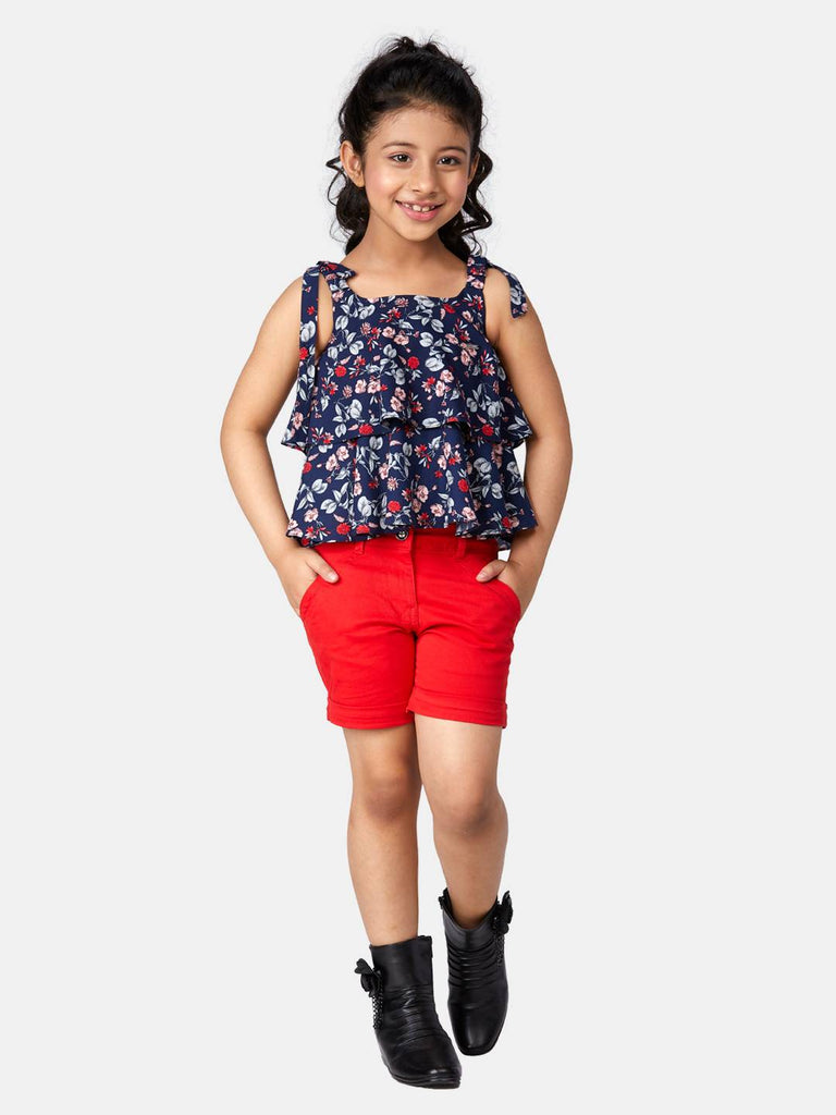 Peppermint Girls Red Printed Short Top Set 13315 1
