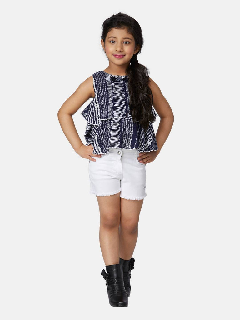 Peppermint Girls Navy Blue Printed Shorts With Top 13341 1