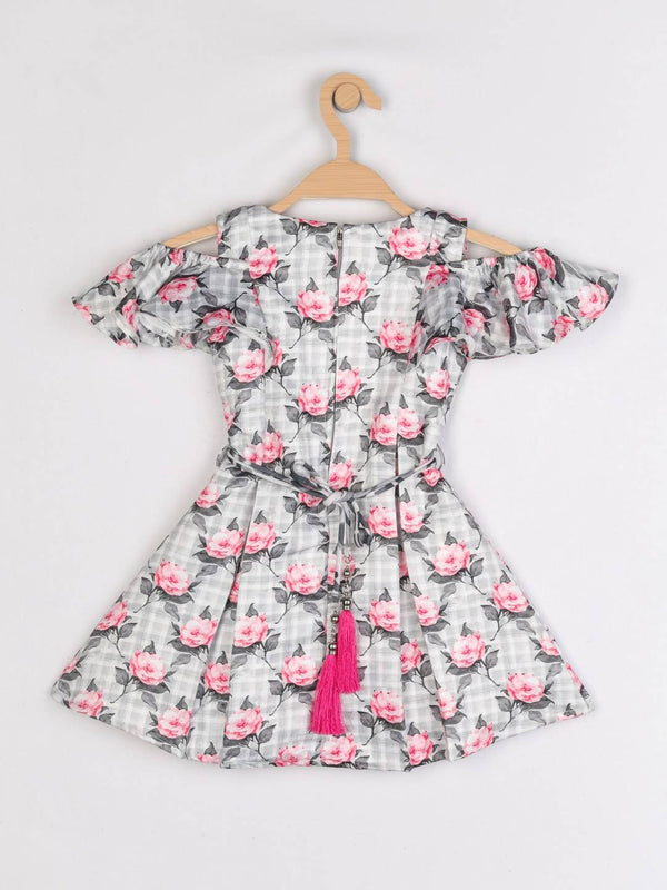 Peppermint Girls Grey Printed Dress With Belt 12805 2