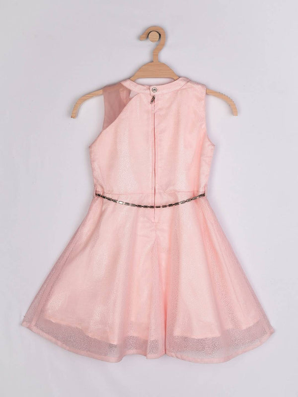Peppermint Girls Peach Net Dress With Belt 12470 2