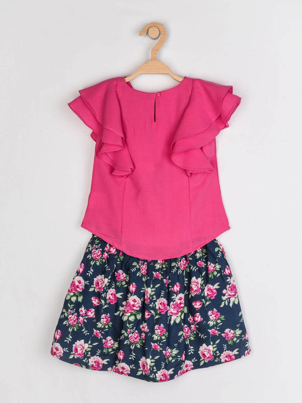 Peppermint Girls Pink Printed Skirt Top Set 12317 2