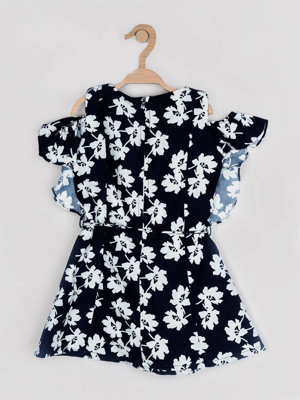 Peppermint Girls Navy Blue Printed Dress With Belt 12354 2