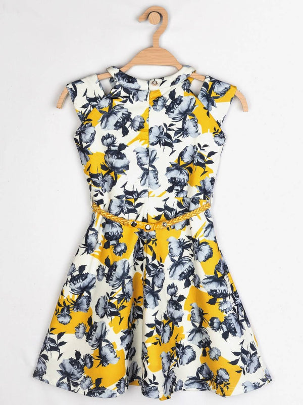 Peppermint Girls Mustard Printed Dress With Belt 12433 2