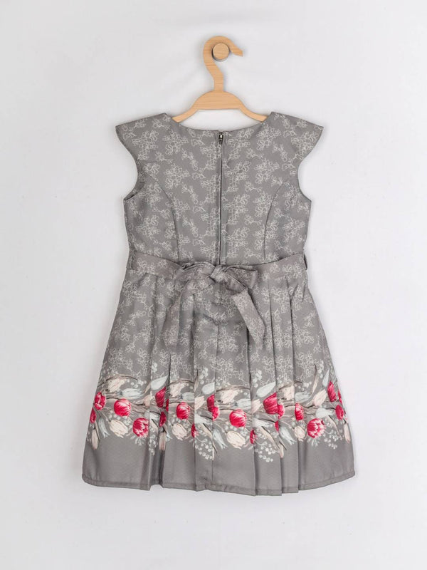 Peppermint Girls Grey Printed Dress With Belt 12981 2