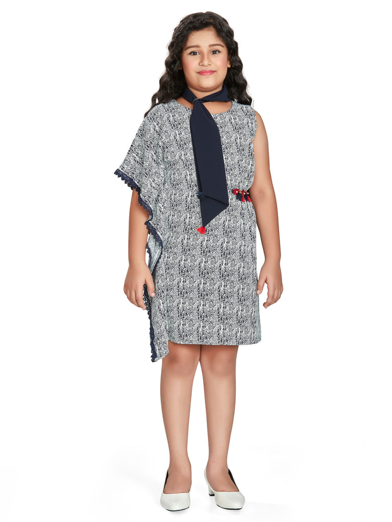 Girls Abstract Print Dress with Scarf 14944