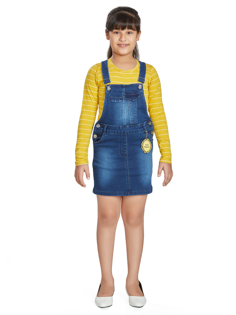 Girls Striped Dungaree with Top 15209