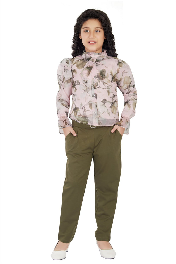 Girls Floral Print Top with Pant 15225