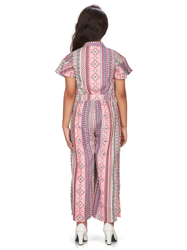 Girls Geometric Print Jumpsuit with Belt 17600