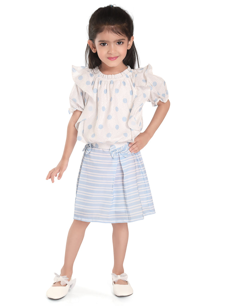 Girls Polka Dots Print Top with Skirt 17938