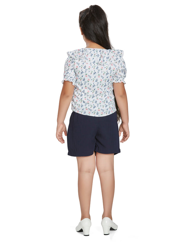 Girls Floral Print Shorts with Top 18006