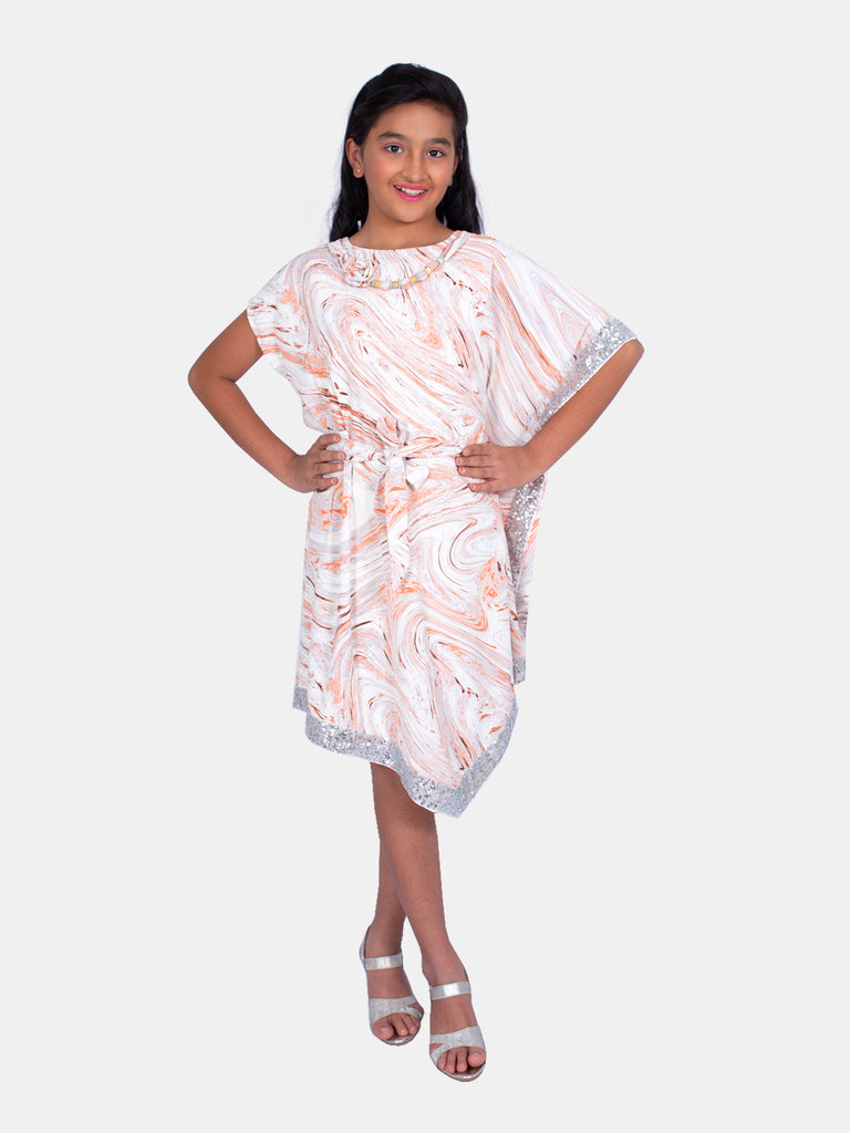 Girls Abstract Print Dress with Belt 16004