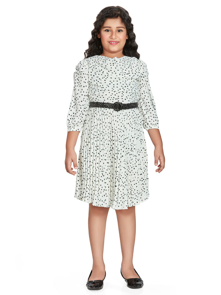 Girls Polka Dots Print Dress with Belt 18518