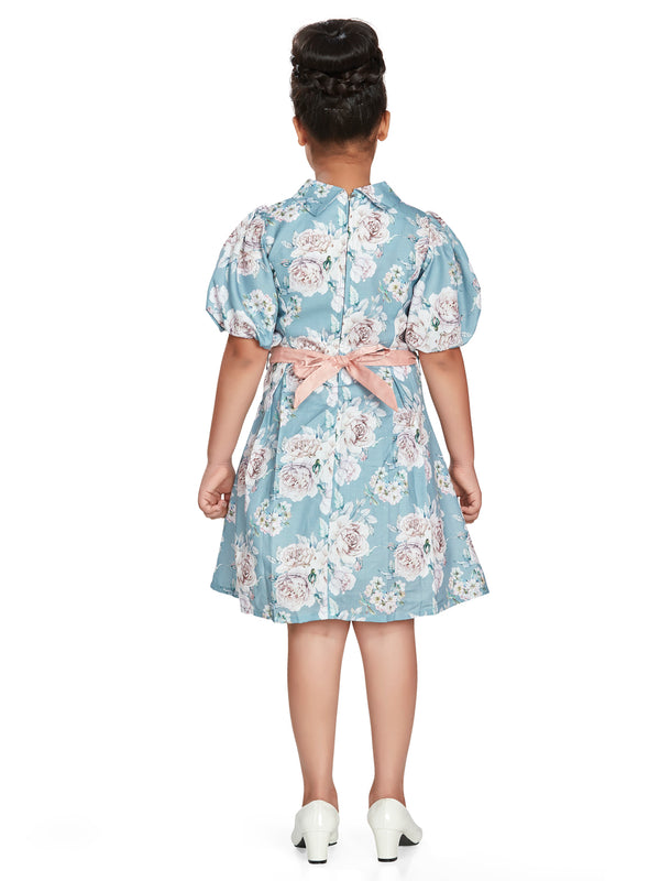 Girls Floral Print Dress Belt with Hairclip 16115