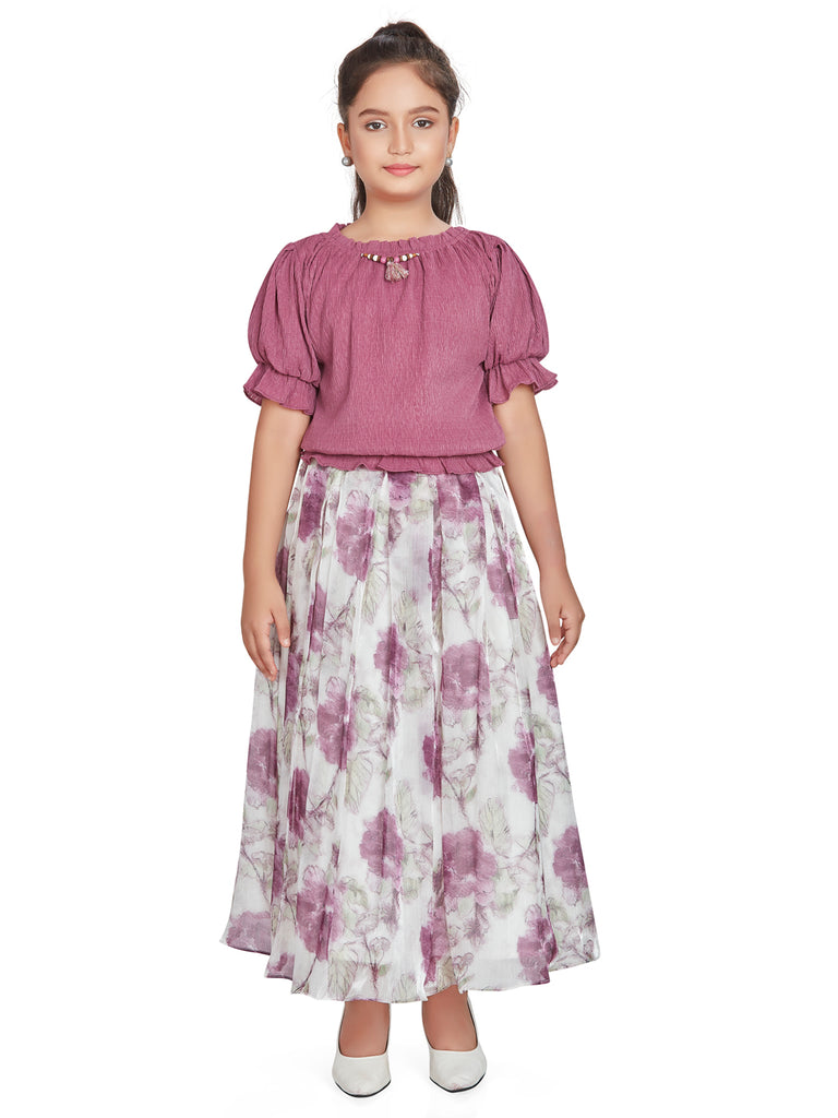Girls Floral Print Top with Skirt 16166