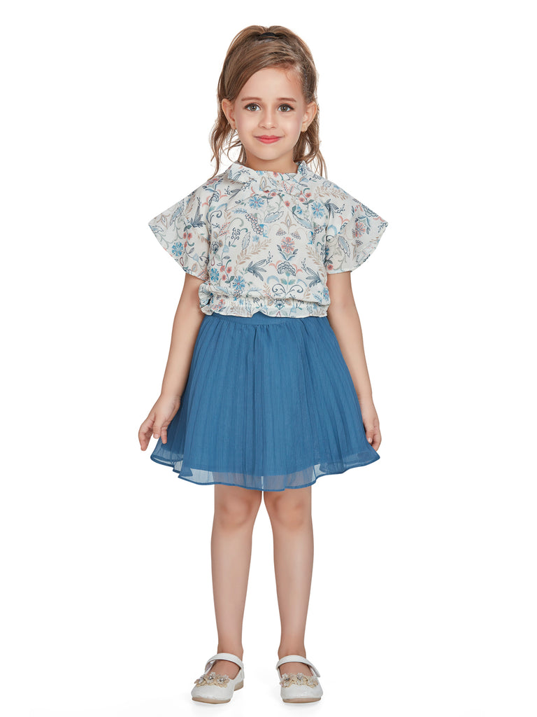 Girls Floral Print Skirt with Top 16213