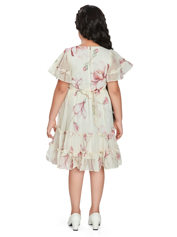 Girls Floral Print Dress with Scarf 16347