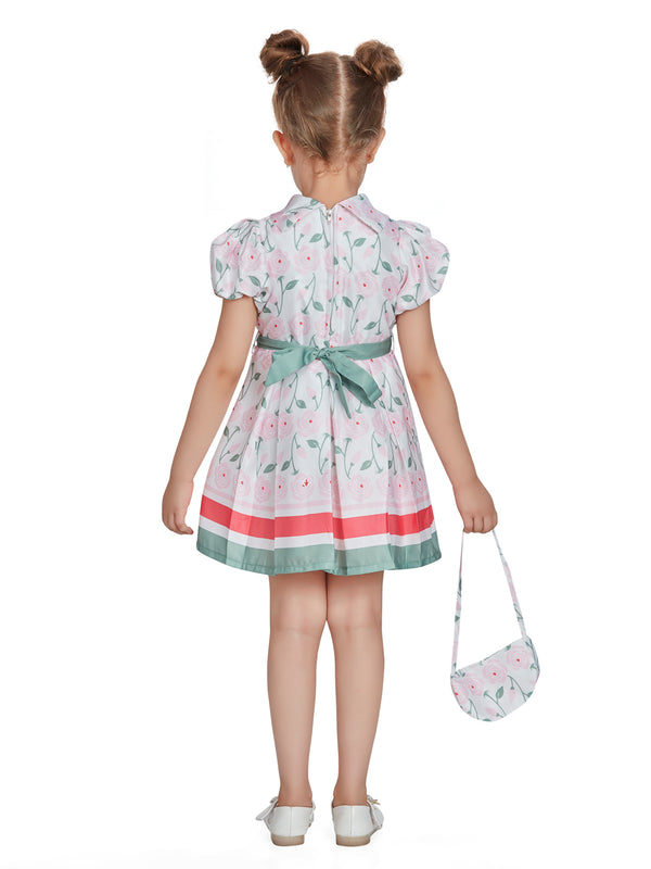 Girls Floral Print Dress with Purse 16386