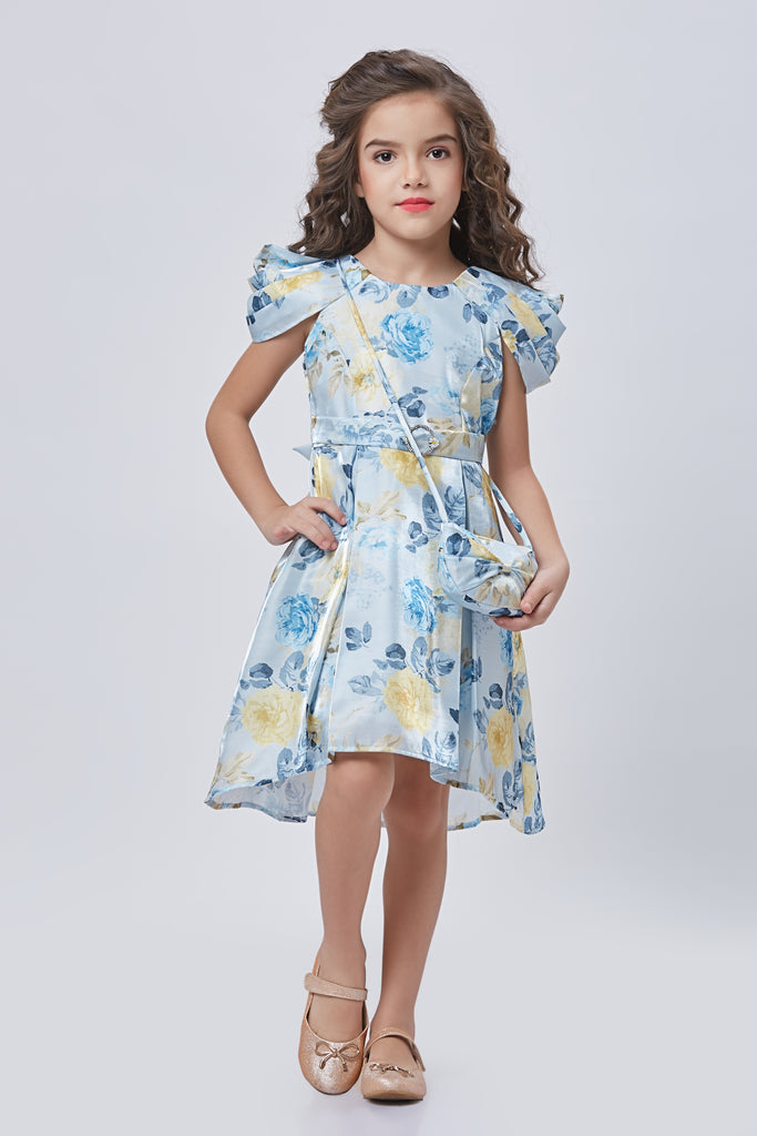 Girls Floral Print Dress with Belt 16460