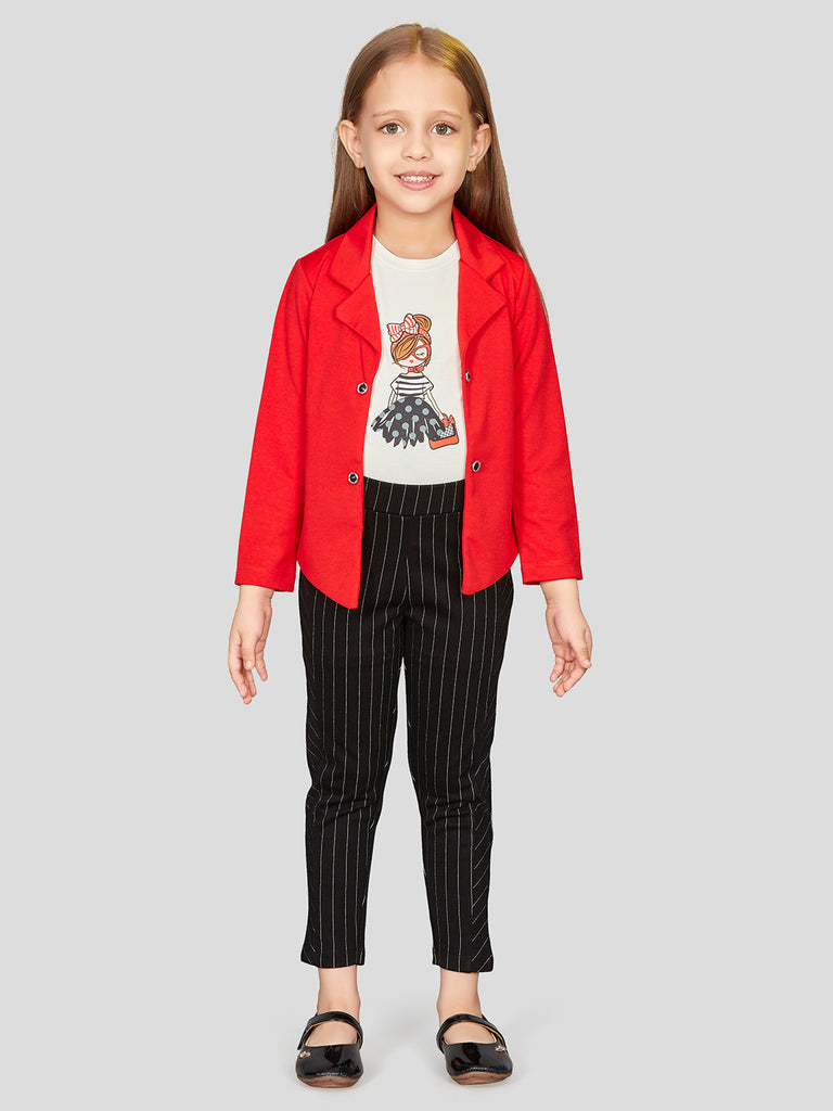 Girls Striped Top Jegging with Jacket 15213