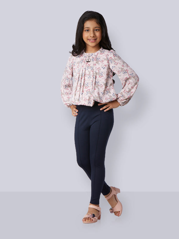Girls Floral Print Top with Jegging 15284