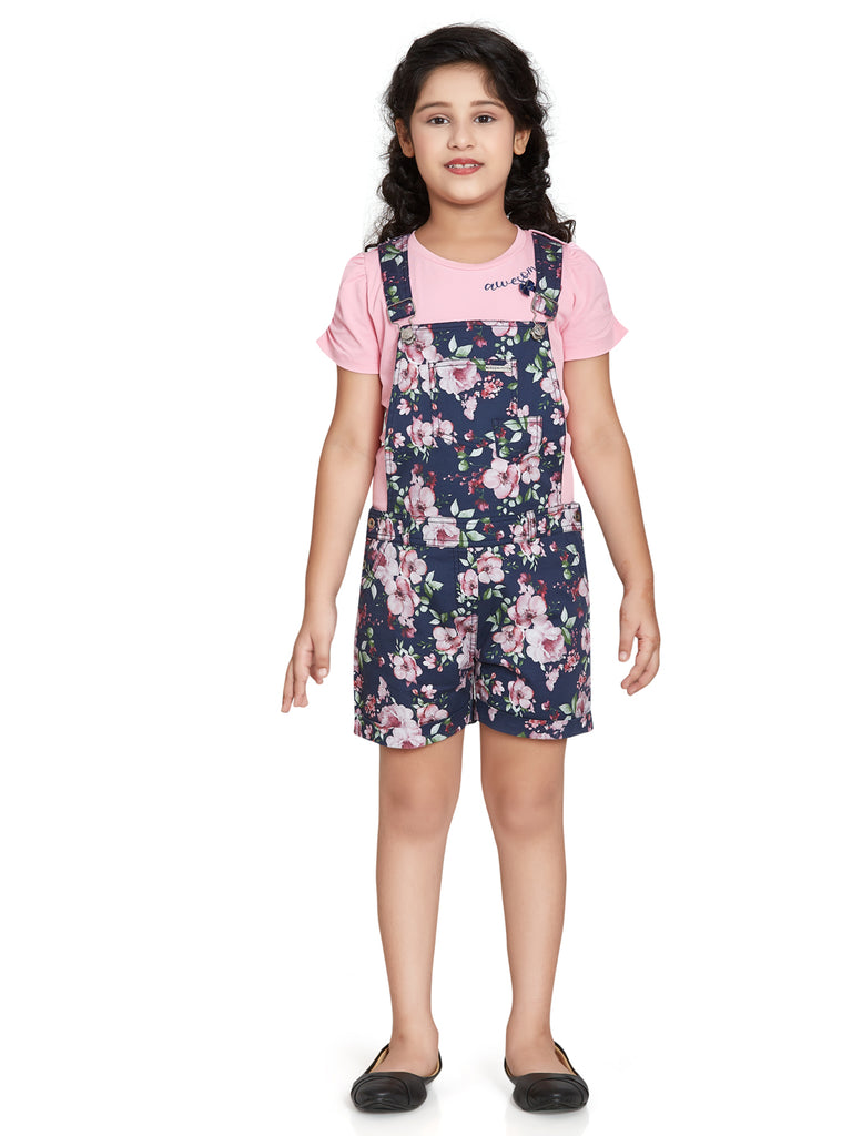 Girls Floral Print Dungaree with Top 15486