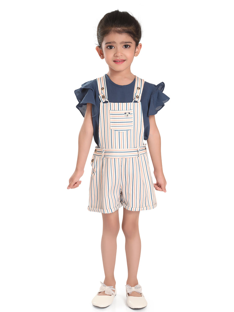 Girls Striped Dungaree with Top 15865