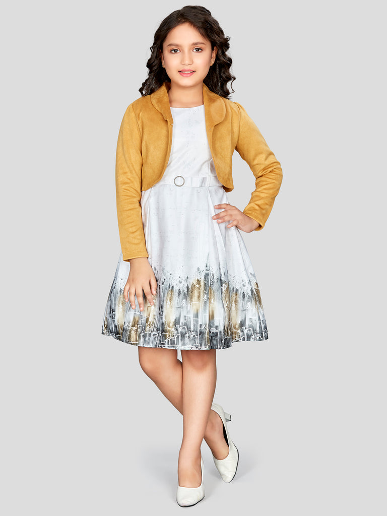 Girls Abstract Print Dress with Jacket 16129