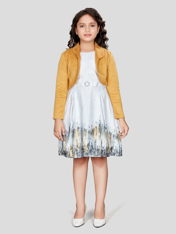 Girls Abstract Print Dress with Jacket 16129
