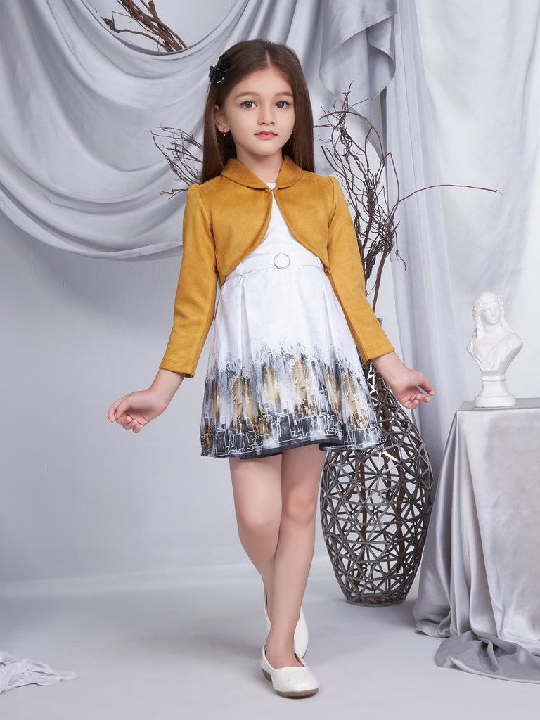 Girls Abstract Print Dress with Jacket 16134