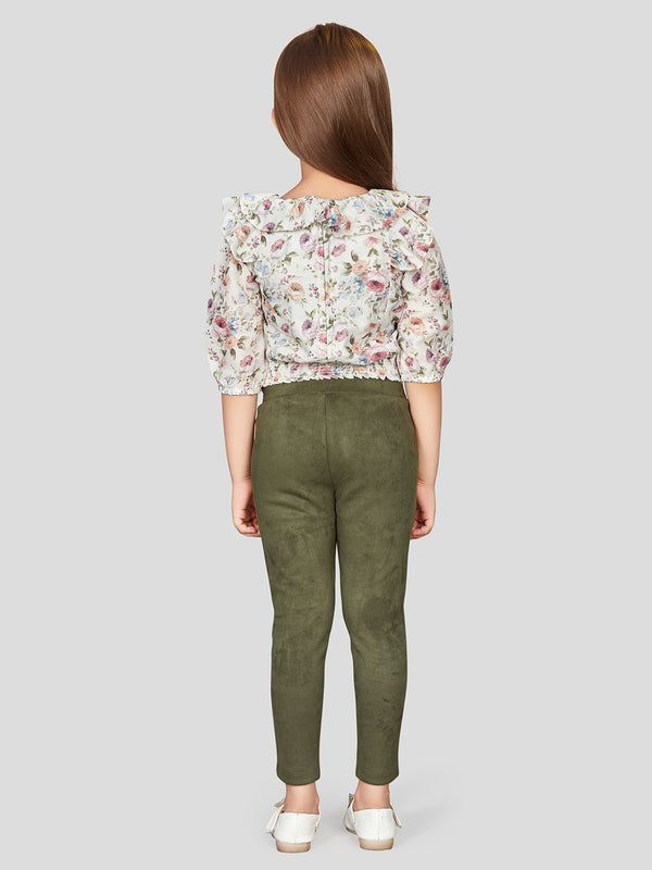 Girls Floral Print Top with Jegging 16305