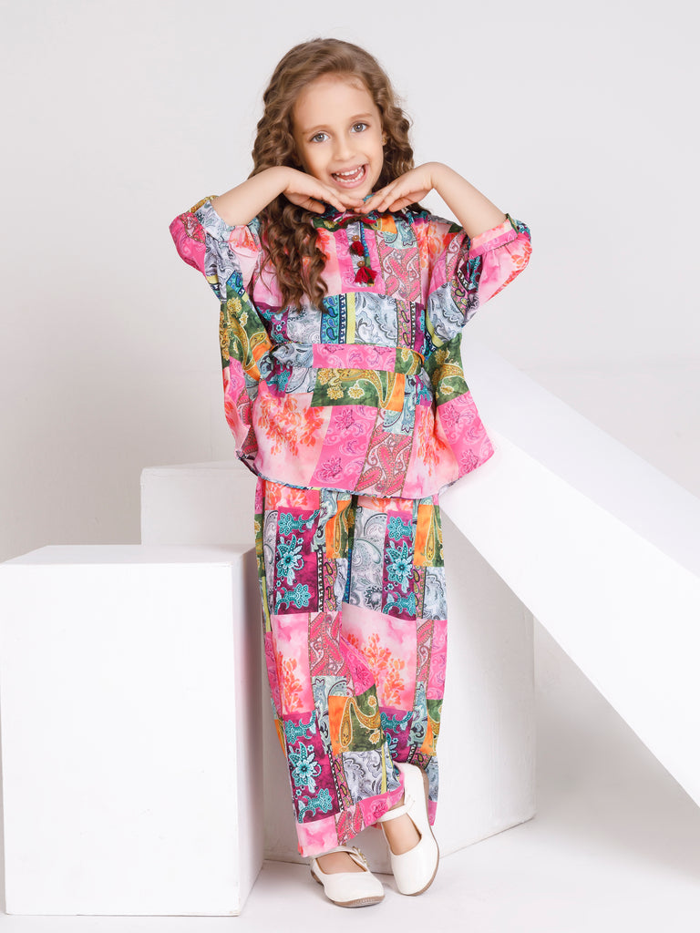 Girls Floral Print Pant Top Inner with Belt 16338