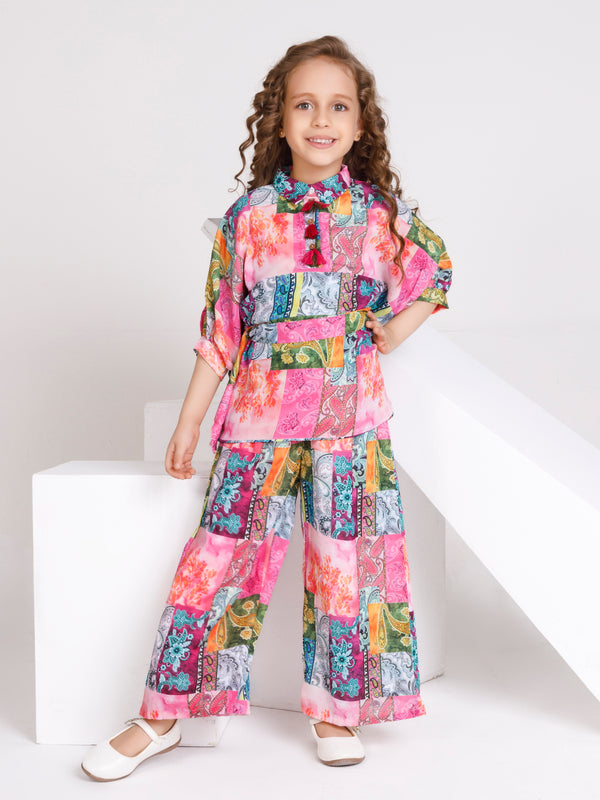 Girls Floral Print Pant Top Inner with Belt 16338