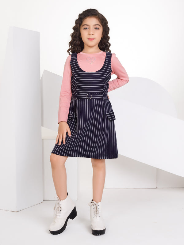 Girls Striped Dungaree with Top 16405