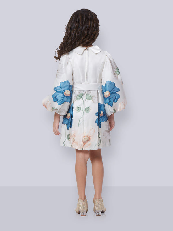 Girls Floral Print Dress with Belt 16409