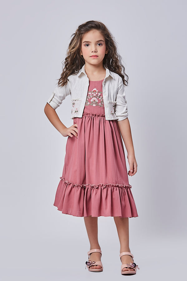 Girls Embroidered Dress with Jacket 16424