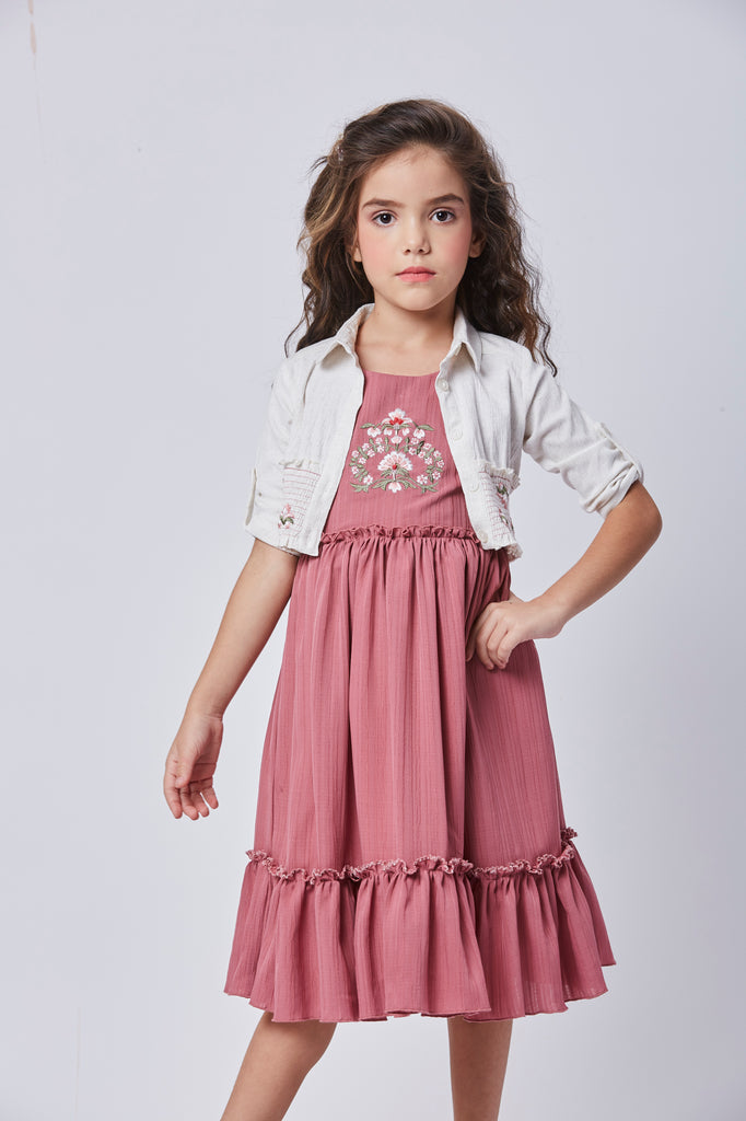 Girls Embroidered Dress with Jacket 16424