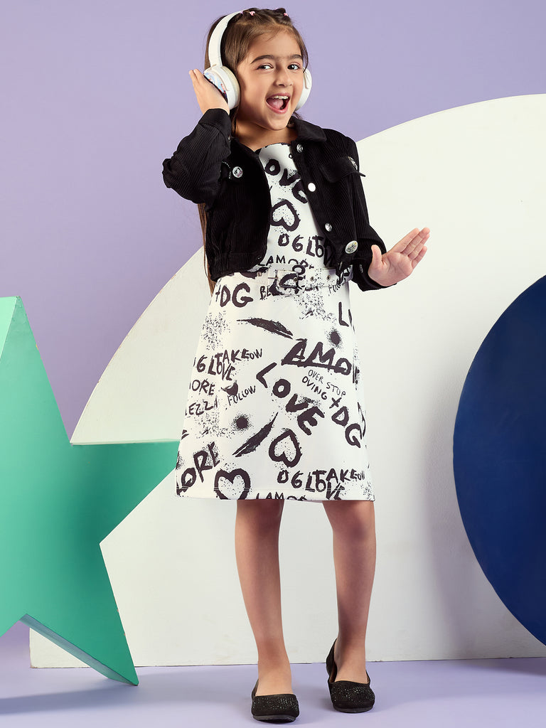 Girls Alphanumeric Print Dress Jacket with Belt 16546