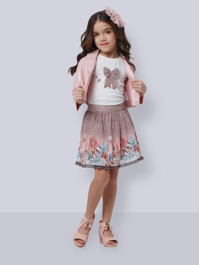 Girls Abstract Print Skirt, Top with Jacket 16555