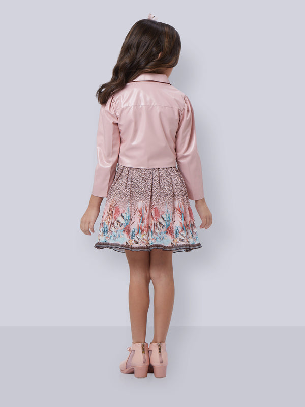 Girls Abstract Print Skirt, Top with Jacket 16555