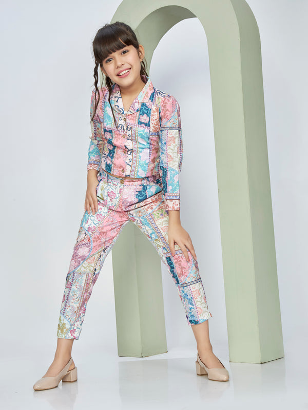 Girls Floral Print Top with Pant 16640