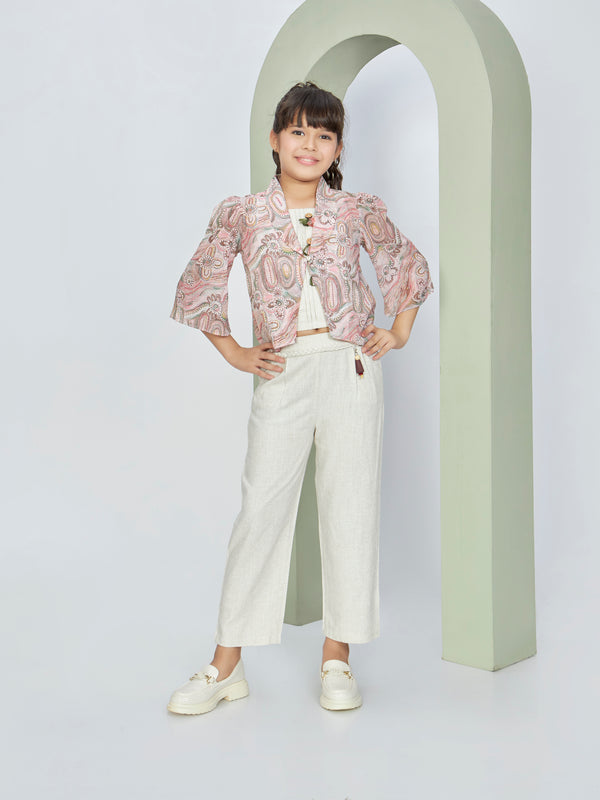 Girls Floral Print Jacket, Top with Pants 16645