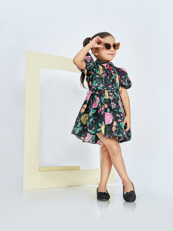 Girls Floral Print Dress with Belt 16750