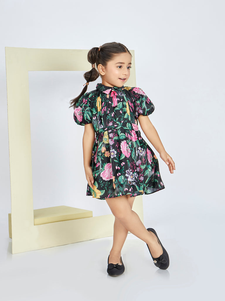 Girls Floral Print Dress with Belt 16750