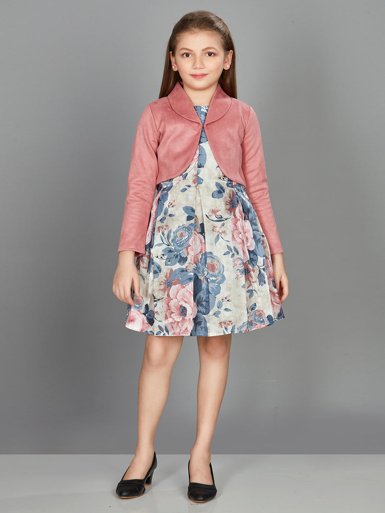 Girls Floral Print Dress with Jacket 17048