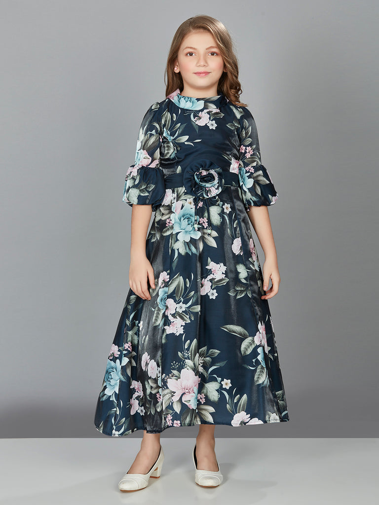 Peppermint Girls Floral Print Gown with Belt 17055 1