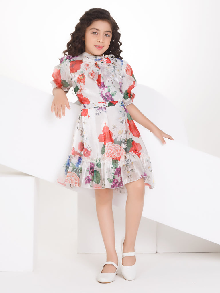 Girls Floral Print Dress with Belt 17288